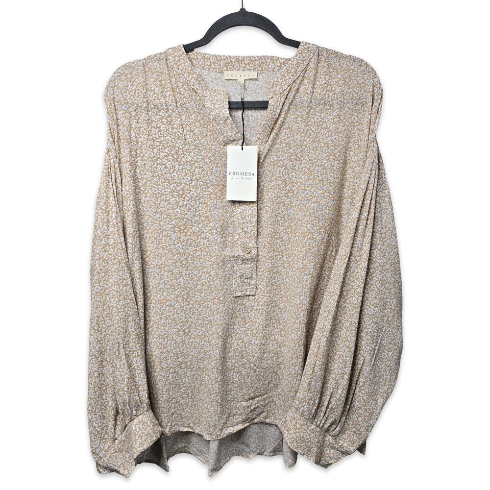 Promesa Womens S Boho Floral Blouse Peasant Top Long Sleeve Button Front Flowy